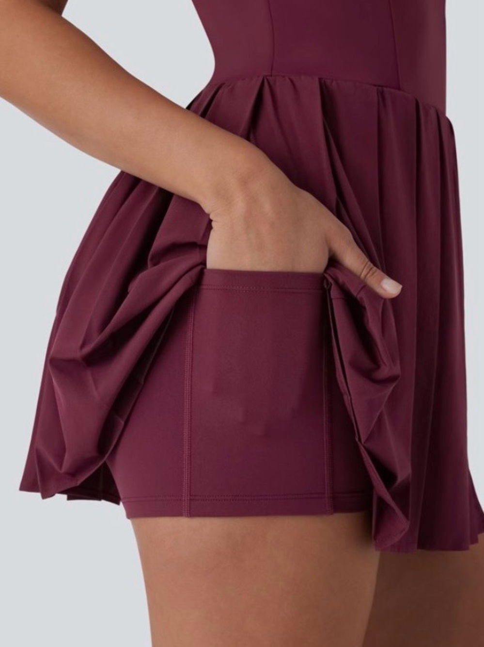 MEDIUM.  HALARA EASY PEEZY PLEATED ADJUSTABLE BUCKLE 2 IN 1 ACTIVE DRESS - Picture 6 of 13